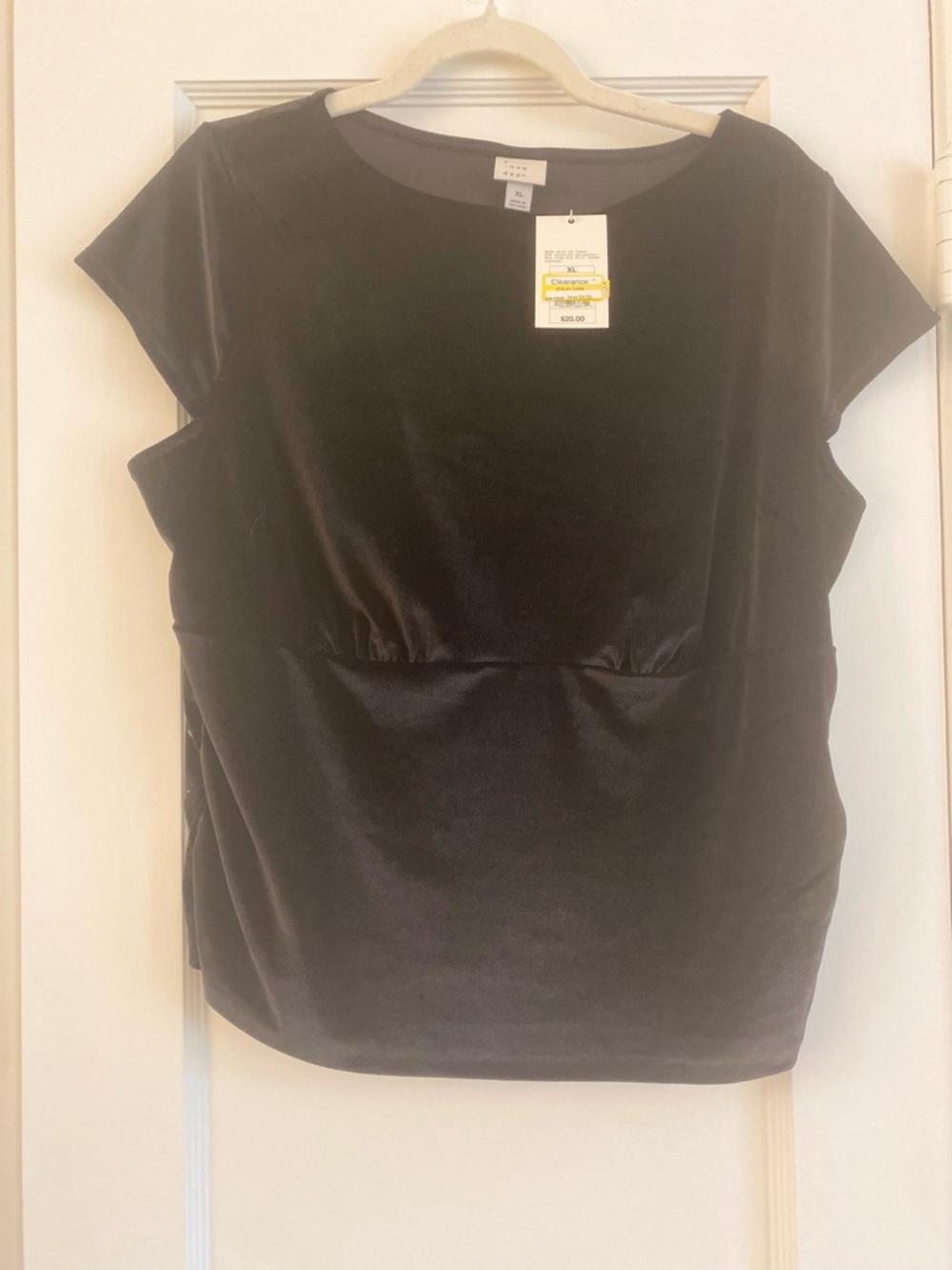 A New Day Black Velvet Short Sleeve Top Soft Stretch - XL